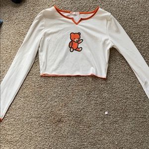 White long sleeved crop top with bear